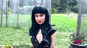 lucifera gets filled by two guys in a steamy threesome, brunette beauty with big tits