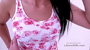 Stunning amateur model lured into seduction by producer on sofa