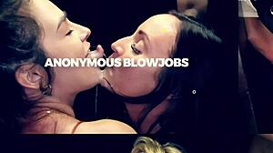 hot brunette deepthroating cocks at the gloryhole