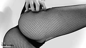 Fishnet Tights Ass And Feet Tease In Black And White