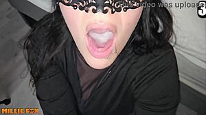 Amateur milf handles cum loads carefully.