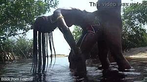 Skinny African Babe Fucked Hard in Forest Bath!