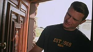 Chubby Brunette in Glasses Rides Toy