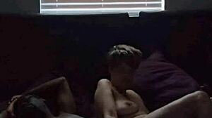 big titt lesbian plays with her shaved pussy then takes bbc deep