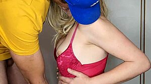 blonde milf sucks fan's cock for new video