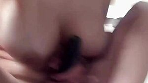 brunette with firm big tits moans in pov solo video, her tits bouncing wildly
