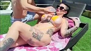 I fuck my neighbor wet in the pool during foosball