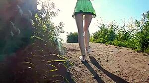 Beautiful blonde teen 18+ model gets naked outdoors showing pussy