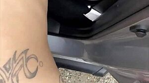 Busty Petite Hooker Fucks in Public Car and Swallows Cum