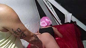 check out this hot enteada dressed as schoolgirl with sex toy outdoors