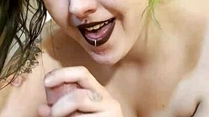 Very hot goth nikki greaves takes on a huge cock in pov, sucking and deepthroating it