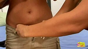 Skinny cute babes turn playing with toy guns into a licking festival