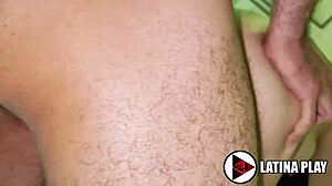 Wow, this sexy Latina with a perfect pussy is getting creampied in doggystyle by a monster cock!