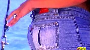 Gorgeous brunette and lesbian friend play outdoors with toy