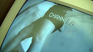 I see the surprise on katie summers face as a monster cock appears through the glory hole for a blowjob and facial