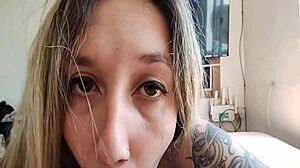 Petite babe sucks cock in the morning, getting a creampie.