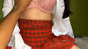 Latina schoolgirl in short red skirt tempted by best friend