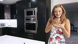 blonde teen riding in a family competition threesome