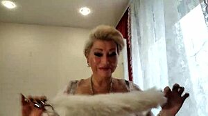 Naughty mature bitch teases with perky anal play up close