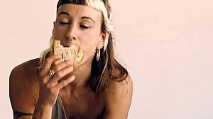 Enjoying Food While Riding in Reverse Cowgirl Position