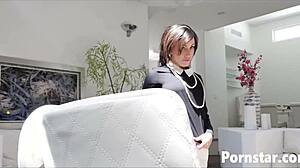 Glamorous Pornstar Jennifer White Teases With Glasses And Ripped Clothes During Solo Pussy Fingering