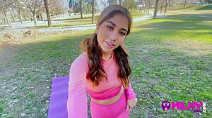 Fan gordito bangs and fills Peruvian actress with milk after park workout