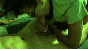 Nerdie chocolate teen sucking cock in sex tape