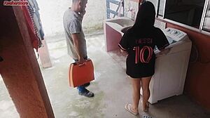 married housewife pays washing machine tech with her curvy brazilian butt while hubby’s away