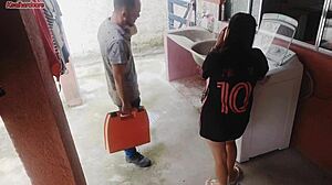 married housewife pays washing machine tech with her curvy brazilian butt while hubby’s away