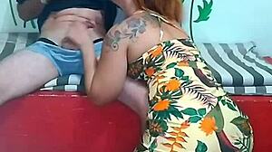 Couple enjoys muff diving in the room.