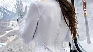 Week-End At Ski Resort With Leather Catsuit Brunette Outdoor Action