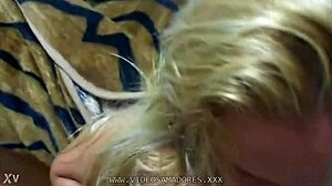 Busty Brazilian blonde feels amazing with cum on her tits