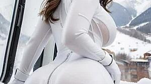 Week-End At Ski Resort With Leather Catsuit Brunette Outdoor Action