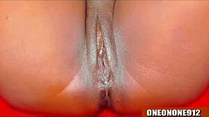 that fresh pink ebony pussy getting fucked by a fluffy dildo