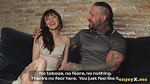 Sweet Brown-Haired Girl Gets Rimmed By Her Tattooed Boyfriend