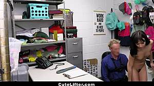 Teen taken to back room under shoplifting suspicions feels monster cock domination