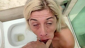 Piss slut gets used and fucked doggystyle in the toilet