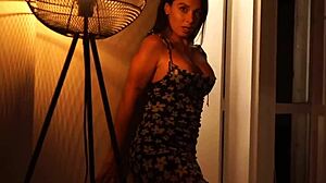 Latina amateur does oiled striptease with ripped clothes