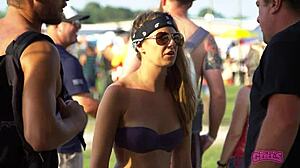 Wow, check these sexy rock fest flashers showing off daytime!