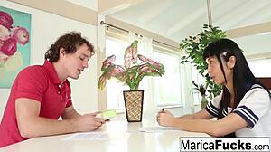 Marica Hase is getting an English lesson, but with a hardcore twist involving her pussy and tits