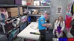 geeky teen 18+ gets fucked by police for shoplifting after giving a blowjob in the shop