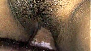my latina wife's wet hairy pussy and ass in black panties get cum shot