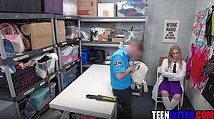 geeky teen 18+ gets fucked by police for shoplifting after giving a blowjob in the shop