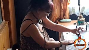 klaudiaambergirl wearing sexy cat lingerie with stockings and showing her big natural tits