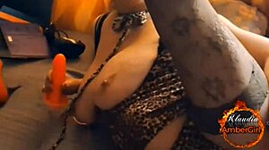 klaudiaambergirl wearing sexy cat lingerie with stockings and showing her big natural tits