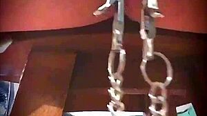 Big Pink Pussy Lips Dangled And Stretched Down With Weights Intensely