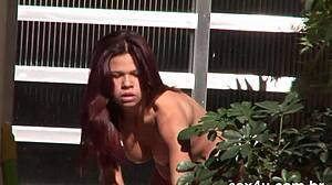 Neighbor Catches Cute Brazilian Teen Naked in Backyard with Small Tits