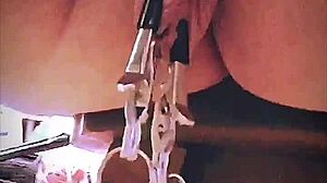 Big Pink Pussy Lips Dangled And Stretched Down With Weights Intensely