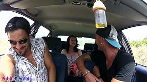 busty brit with tattoo and piercing gives outdoor blowjob before sex