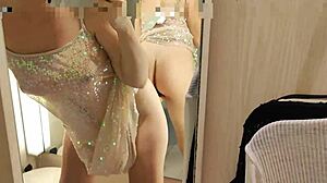 Risky dildo play in fitting room could get caught